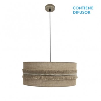 Distribuidor - Lâmpadas Diversas | Colgantes Rustica | COLGANTE KALA 3XE27 CUERO/SACO REGX60X60 CM CON FLECOS Ref: 186796014